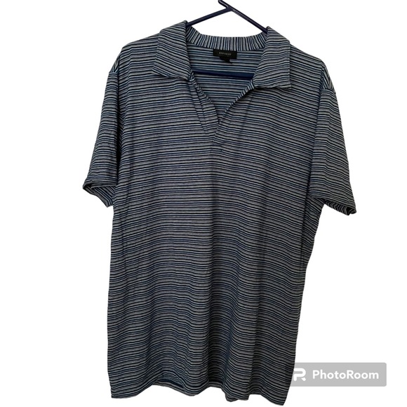 Express Other - Men’s XL Express Blue Stripe V-Neck Short Sleeved Polo Shirt